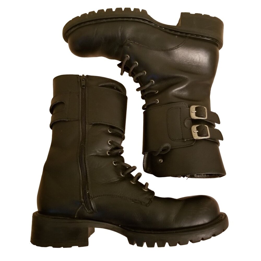 Bass 10 Black Leather Chunky Military Moto Boots Combat 90s Y2K STOMPER Italy Go